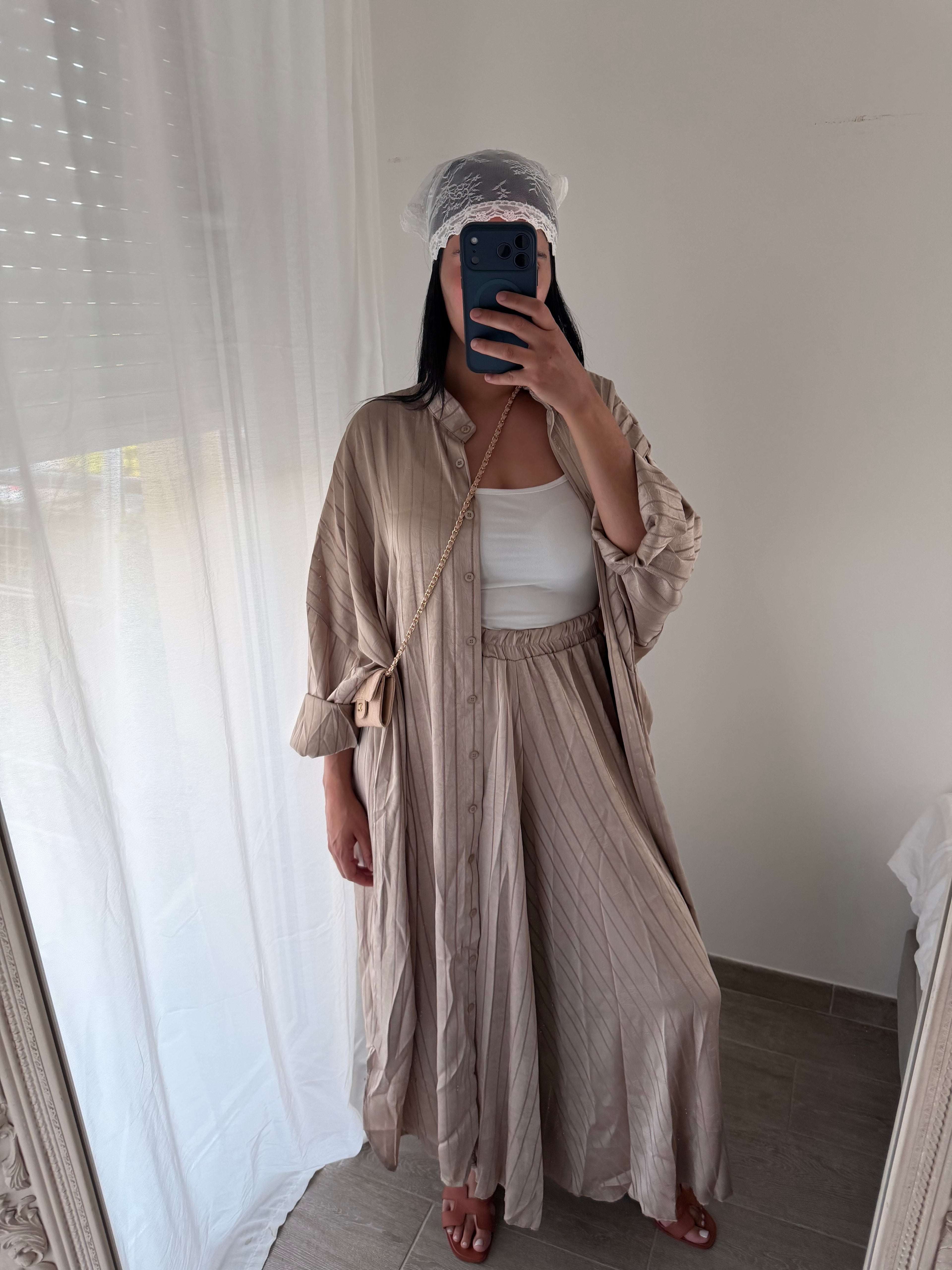 Ensemble texture en satin 2 pièces