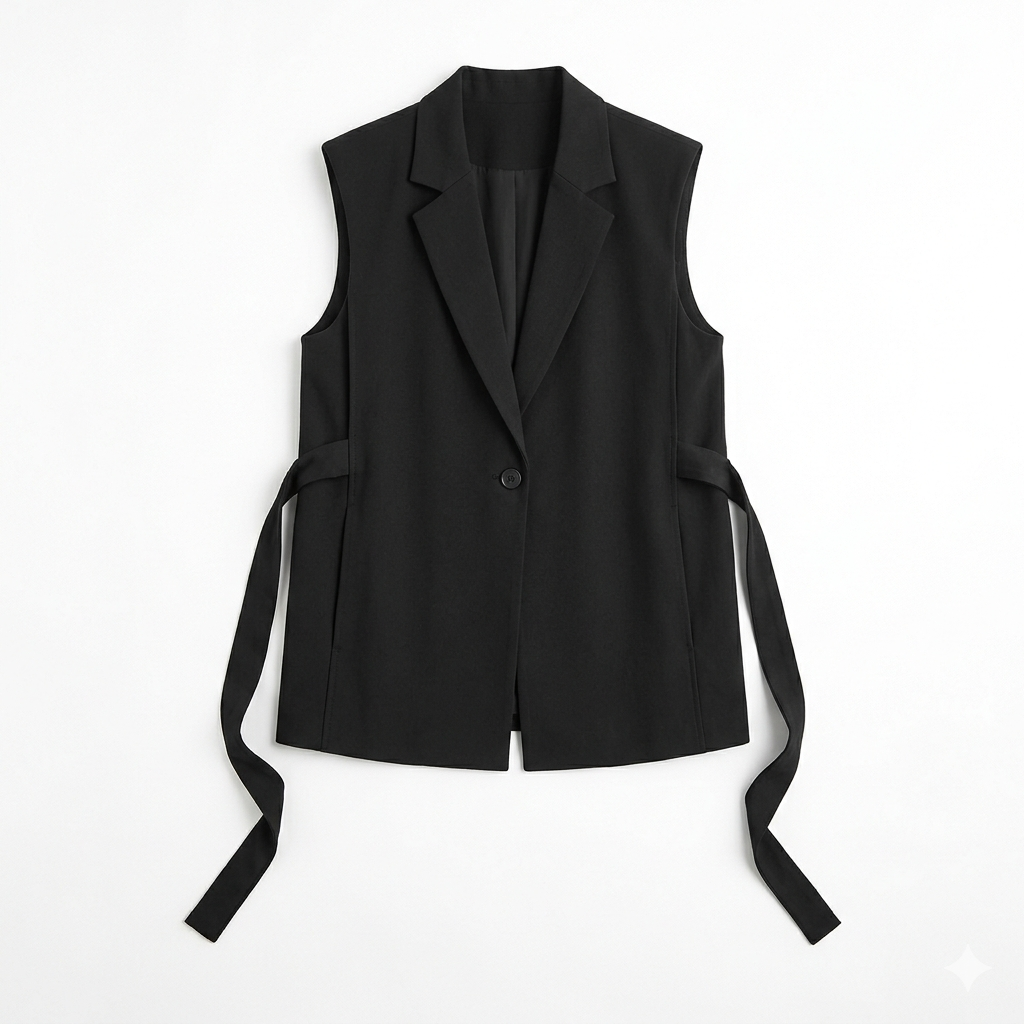 Blazer sans manche noir avec ceinture