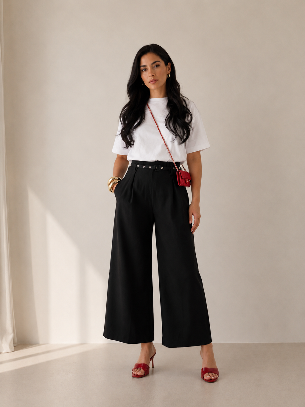 ADEYA – Pantalon large fluide noir à pinces