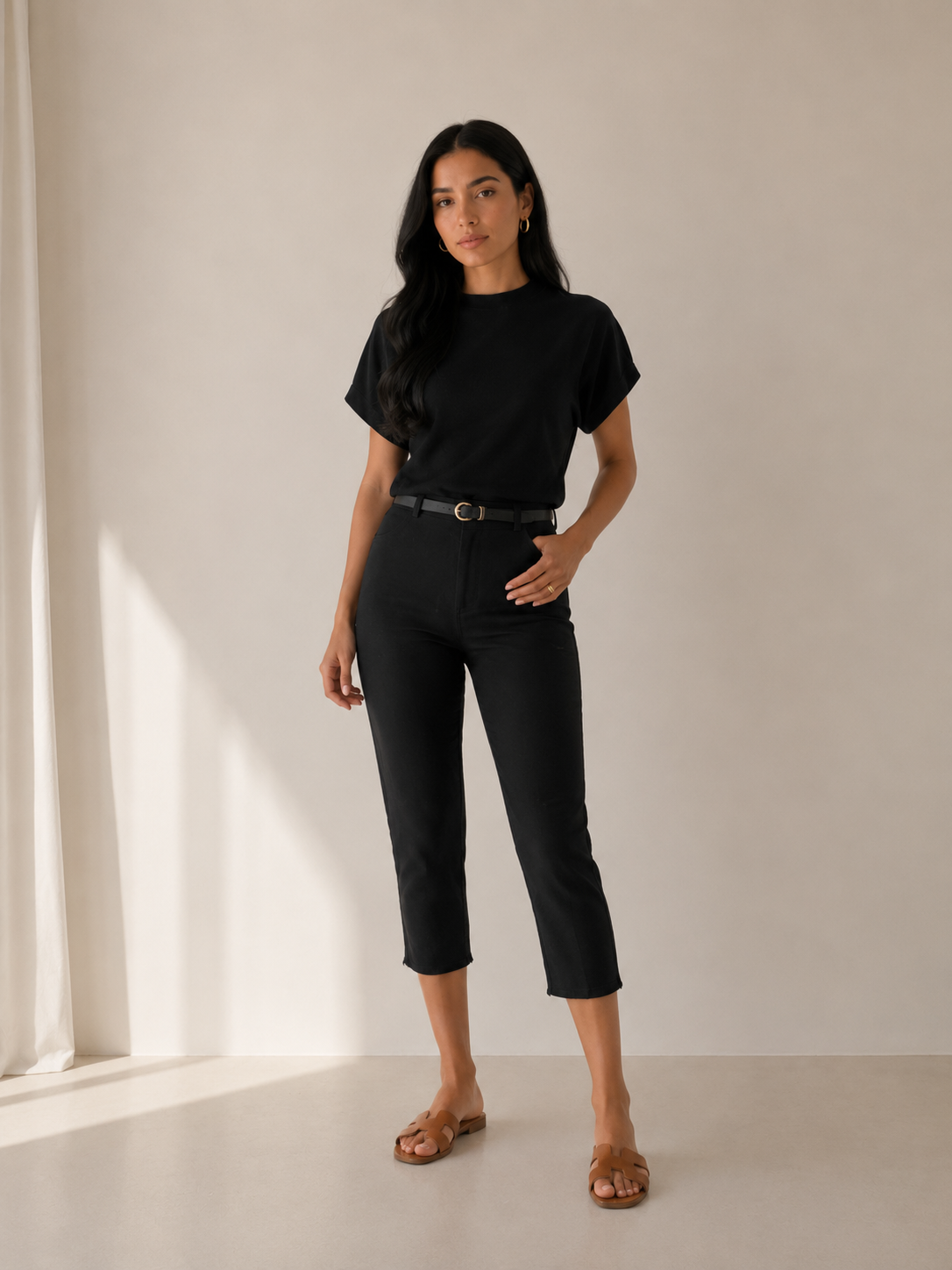 ADEYA – Pantalon capri avec ceinture