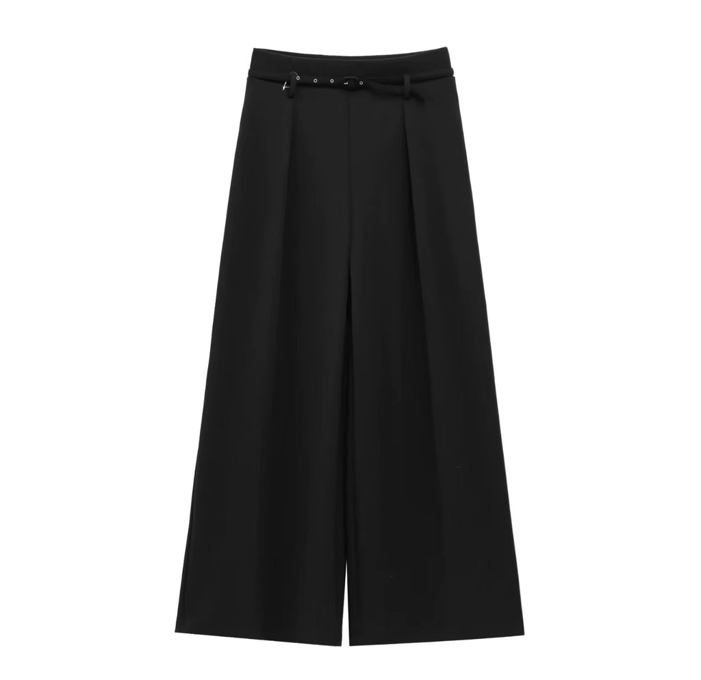 ADEYA – Pantalon large fluide noir à pinces