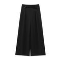 Pantalon Large Fluide Noir à Pinces avec Ceinture Fine